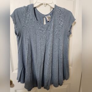 Bobeau Textured Slate Blue Short Sleeve Top Size Small